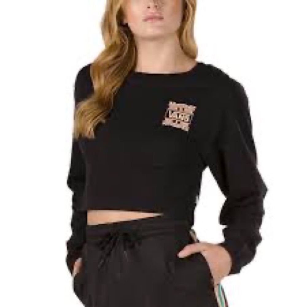 VANS Black Long Sleeve Cropped Crop Tee T Shirt Top